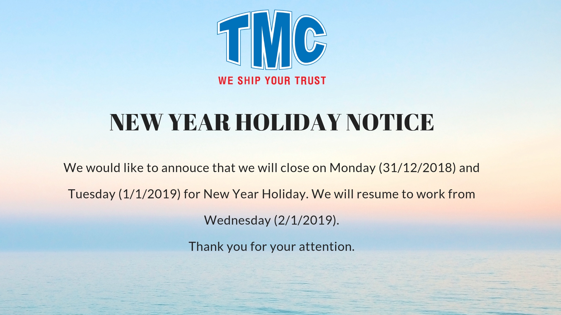 tmc new year holiday notice 2019